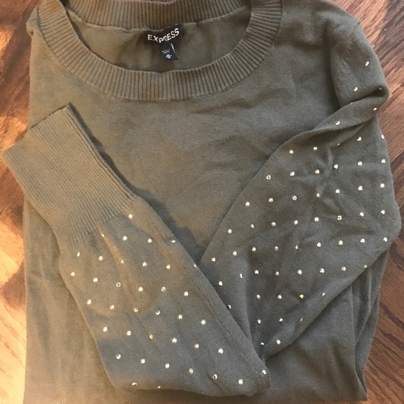 Express Olive Green Long Sleeve Studded Sweater - Picture 3 of 5
